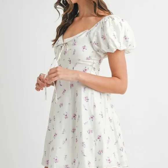 MABLE Floral Print Puff Sleeve Mini Dress