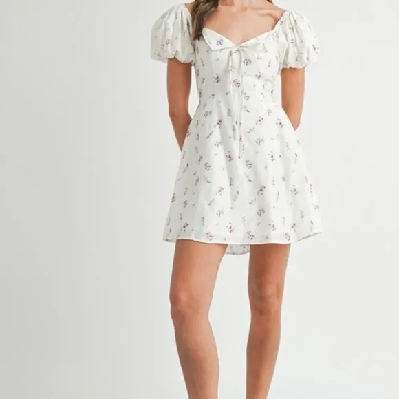 MABLE Floral Print Puff Sleeve Mini Dress