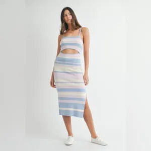 MABLE Multi Color Striped Front Cutout Knit Midi Dress