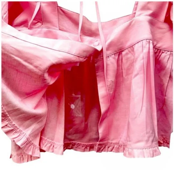 Mable Pink 2 Piece Shorts Top Set Linen Blend Ruffles New