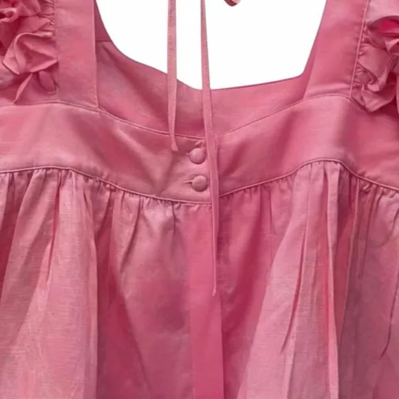 Mable Pink 2 Piece Shorts Top Set Linen Blend Ruffles New