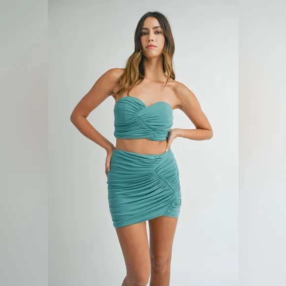MABLE Ruched Tube Crop Top and Skirt Set 10010011482