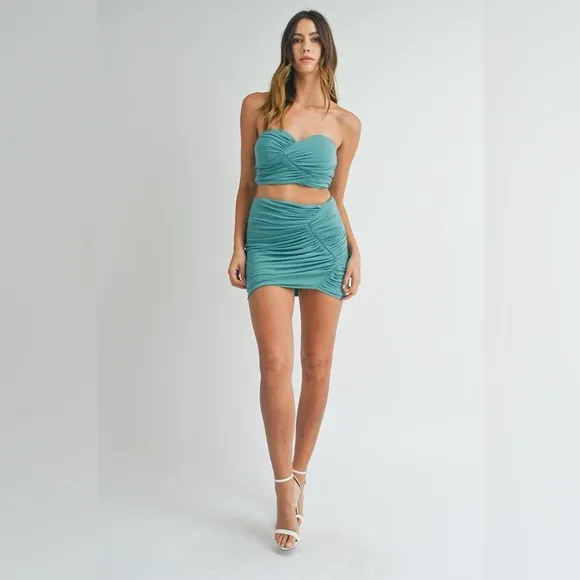 MABLE Ruched Tube Crop Top and Skirt Set 10010011482