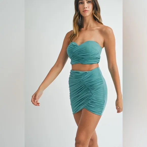 MABLE Ruched Tube Crop Top and Skirt Set 10010011482