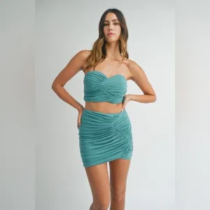 MABLE Ruched Tube Crop Top and Skirt Set 10010011482