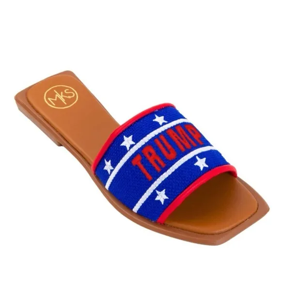 Made in Colombia TRUMP Maker’s Red White Blue Star Slide Sandals
