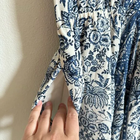 Madewell Blue White Floral Journey Silk Shirt Dress Women's XS