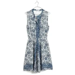 Madewell Blue White Floral Journey Silk Shirt Dress Women's XS