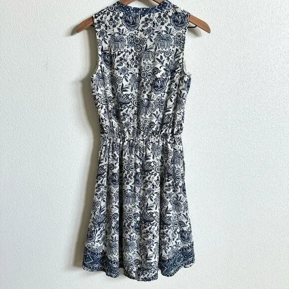 Madewell Blue White Floral Journey Silk Shirt Dress Women's XS