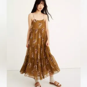 Madewell Cami Tiered Floral Midi Sleeveless Dress Size 10 #L3323 Slipdress