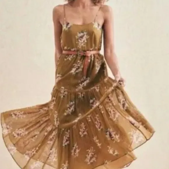 Madewell Cami Tiered Floral Midi Sleeveless Dress Size 10 #L3323 Slipdress