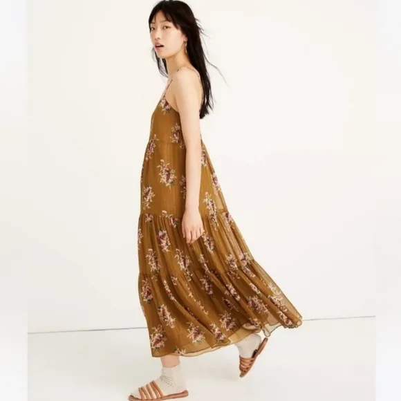 Madewell Cami Tiered Floral Midi Sleeveless Dress Size 10 #L3323 Slipdress
