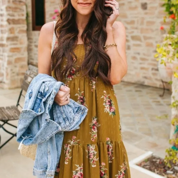 Madewell Cami Tiered Floral Midi Sleeveless Dress Size 10 #L3323 Slipdress