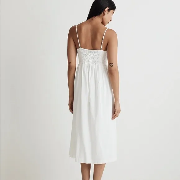 Madewell Double-Tie Cutout Sweetheart Midi Dress eyelet white
