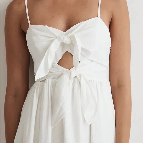 Madewell Double-Tie Cutout Sweetheart Midi Dress eyelet white
