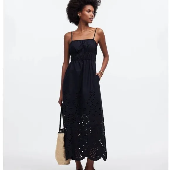 Madewell Embroidered Tank Midi Dress in Poplin NWT