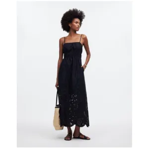 Madewell Embroidered Tank Midi Dress Poplin Black Size 4/S NWT