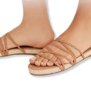 Madewell Kathryn Espadrille in Tan Strappy Flat Leather Slide on Sandals 6  5007