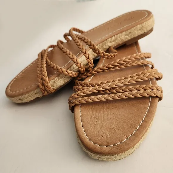 Madewell Kathryn Espadrille in Tan Strappy Flat Leather Slide on Sandals 6  5007