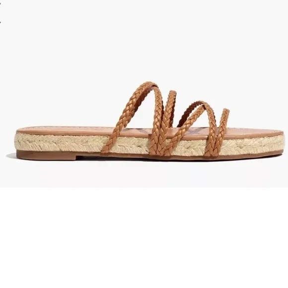 Madewell Kathryn Espadrille in Tan Strappy Flat Leather Slide on Sandals 6  5007