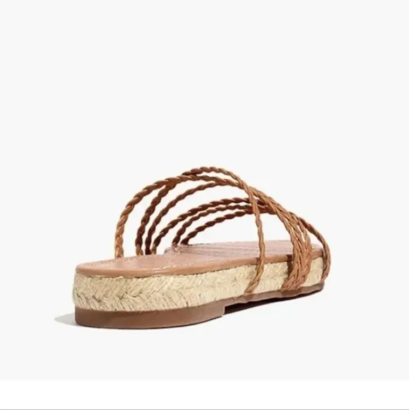 Madewell Kathryn Espadrille in Tan Strappy Flat Leather Slide on Sandals 6  5007