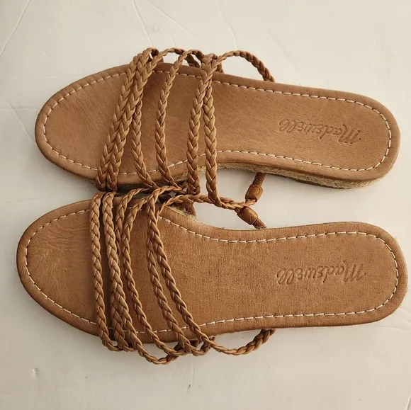 Madewell Kathryn Espadrille in Tan Strappy Flat Leather Slide on Sandals 6  5007