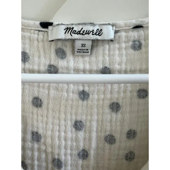Madewell Lightspun Ruffle-Sleeve Babydoll Cotton Gauze V Neck Tunic Dress sz XS