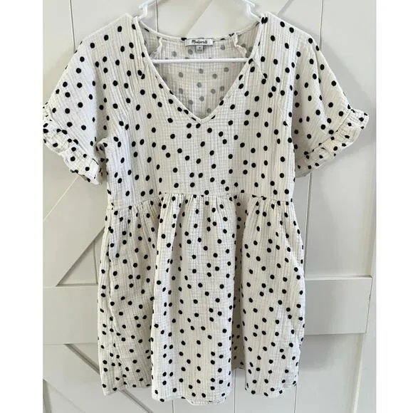 Madewell Lightspun Ruffle-Sleeve Babydoll Cotton Gauze V Neck Tunic Dress sz XS