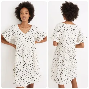 Madewell Lightspun Ruffle-Sleeve Babydoll Cotton Gauze V Neck Tunic Dress sz XS
