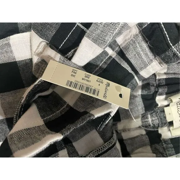 Madewell Linen-Cotton Paperbag Shorts in Gingham Check NEW size 4