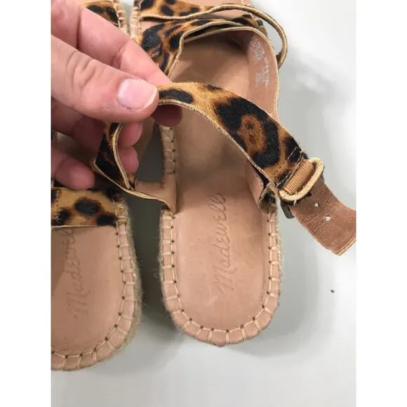 Madewell NWOT Leather The Malia Espadrille Sandal in Leopard Calf Hair 8.5