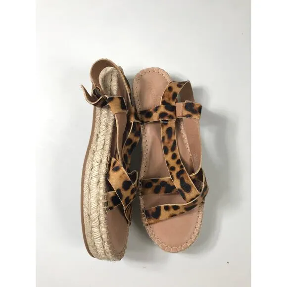 Madewell NWOT Leather The Malia Espadrille Sandal in Leopard Calf Hair 8.5