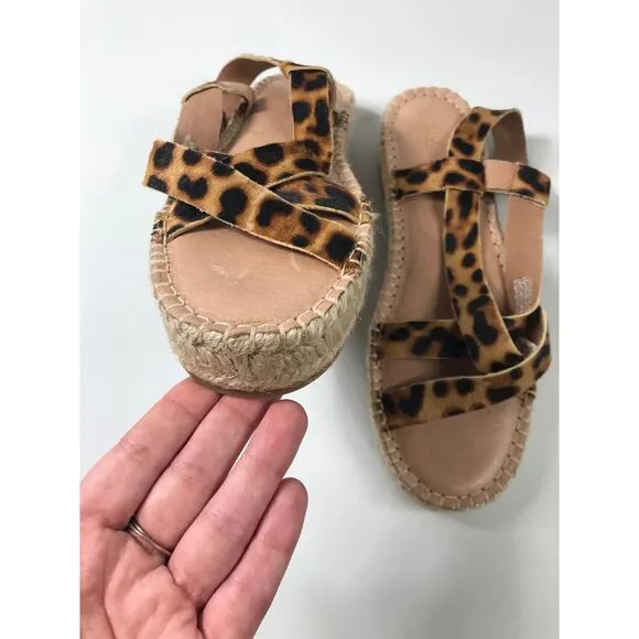 Madewell NWOT Leather The Malia Espadrille Sandal in Leopard Calf Hair 8.5
