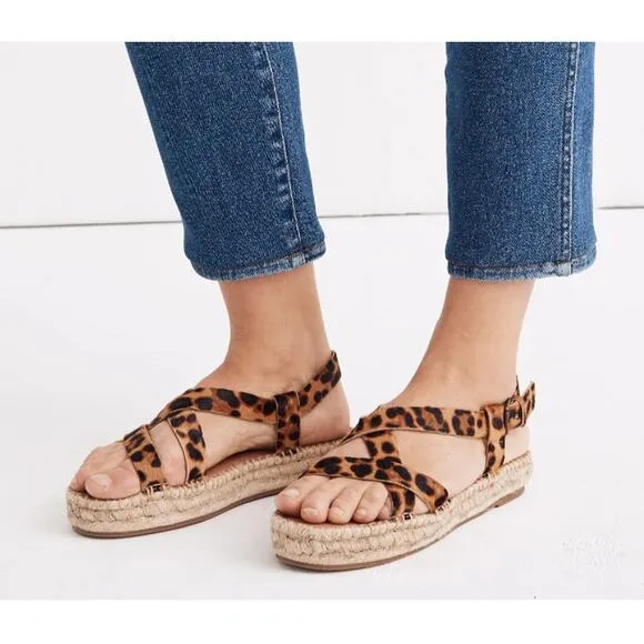 Madewell NWOT Leather The Malia Espadrille Sandal in Leopard Calf Hair 8.5
