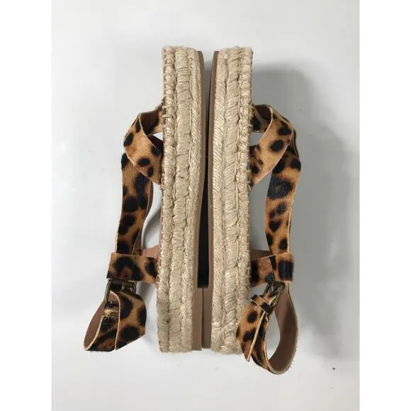Madewell NWOT Leather The Malia Espadrille Sandal in Leopard Calf Hair 8.5