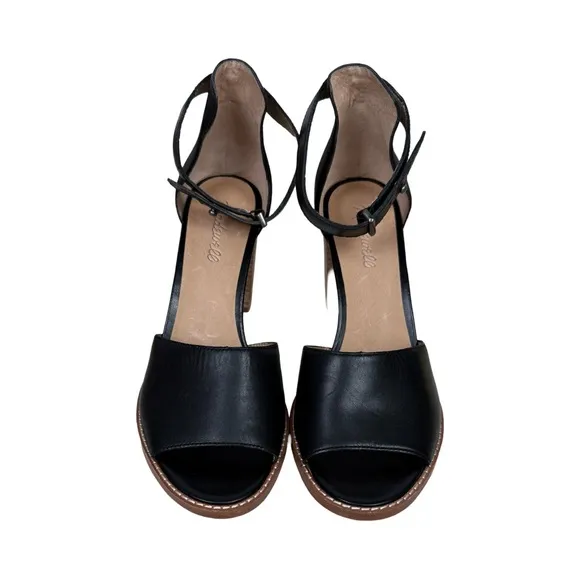 Madewell Paulette Sandal Black Leather Ankle Strap Block Heel NWT