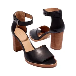 Madewell Paulette Sandal Black Leather Ankle Strap Block Heel NWT