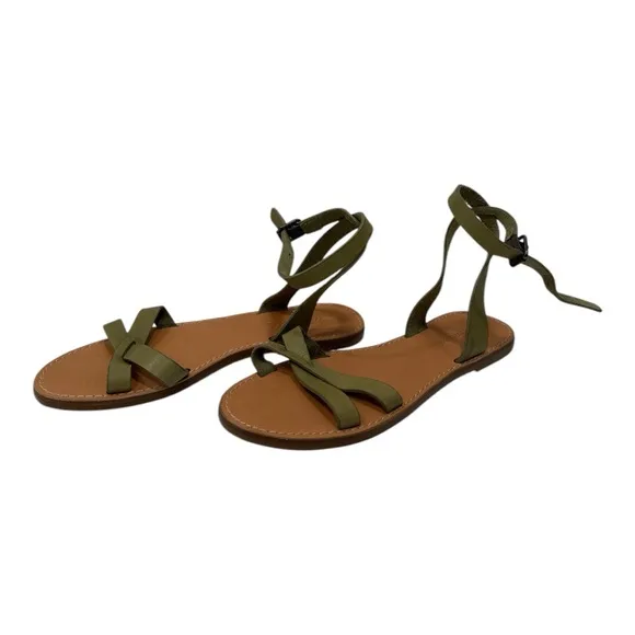 Madewell The Boardwalk Anklet-Strap Sandal in Leather Olive Green Leather size 7