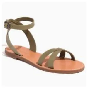 Madewell The Boardwalk Anklet-Strap Sandal in Leather Olive Green Leather size 7
