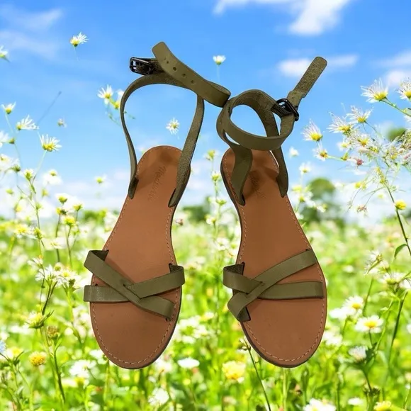 Madewell The Boardwalk Anklet-Strap Sandal in Leather Olive Green Leather size 7
