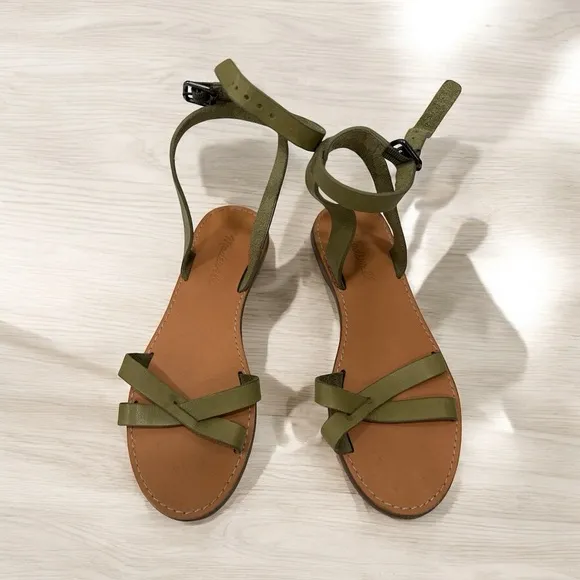 Madewell The Boardwalk Anklet-Strap Sandal in Leather Olive Green Leather size 7