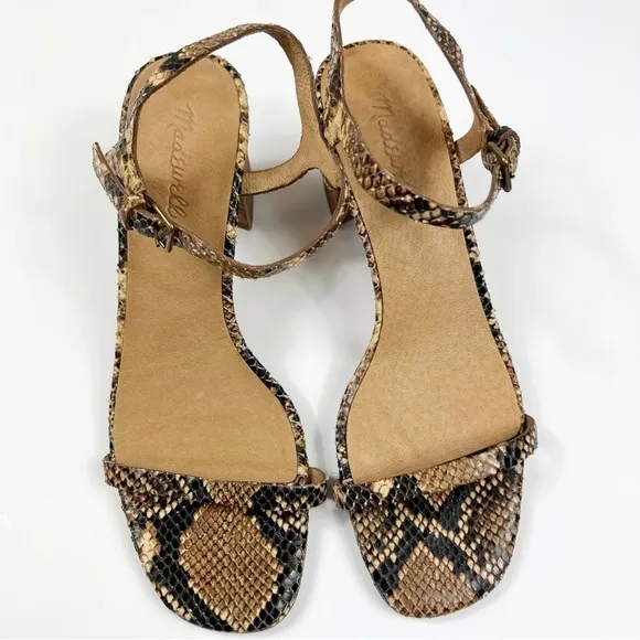 Madewell The Hollie Ankle Strap Sandal in Snake Embossed Leather Size 8 NEW