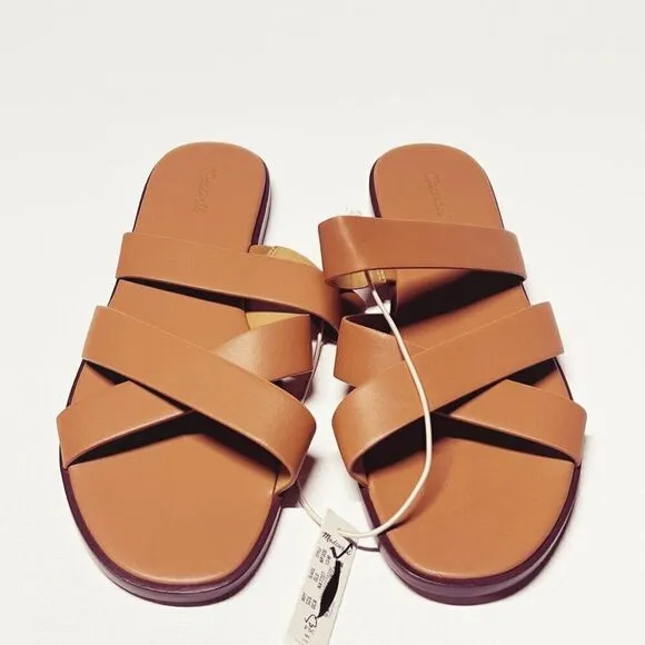 Madewell The Mena Slide Sandals Desert Camel Leather Slides Size 10 NWT
