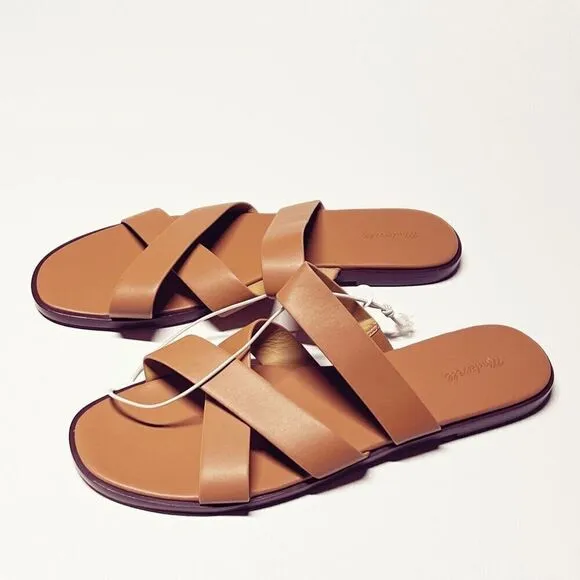 Madewell The Mena Slide Sandals Desert Camel Leather Slides Size 10 NWT