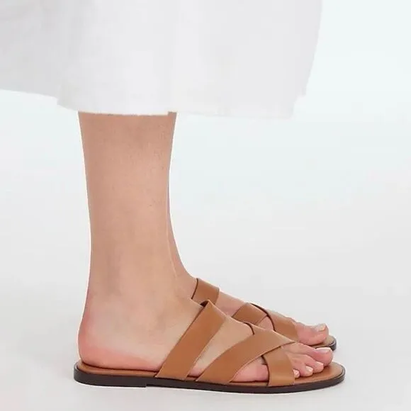 Madewell The Mena Slide Sandals Desert Camel Leather Slides Size 10 NWT