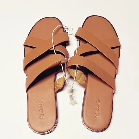 Madewell The Mena Slide Sandals Desert Camel Leather Slides Size 10 NWT