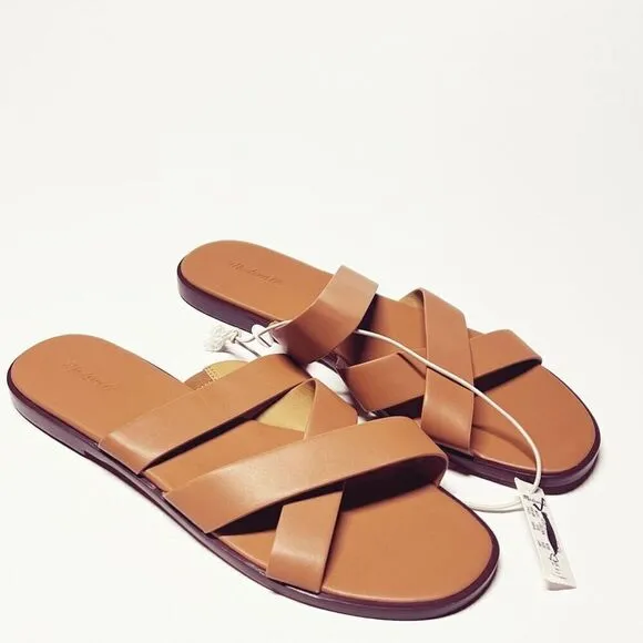 Madewell The Mena Slide Sandals Desert Camel Leather Slides Size 10 NWT