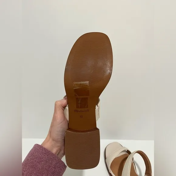 MADEWELL The Saige Double-Strap Sandal in Leather in Pale Oyster size 10 NEW