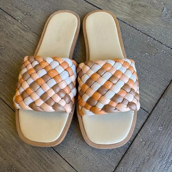 Madewell Women's Size 7.5 Suzi Slide Puffy Woven Flat Sandals NEW Beachy $128