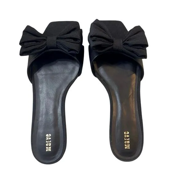 Maeve by Anthropologie Bow Micro Wedge Sandals in Black Size10 NEW